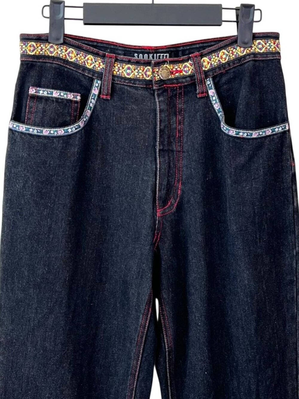 Sooki Vintage Y2K Beaded Fringe Embellished Black Jeans Size 10 Boho - Picture 4 of 10